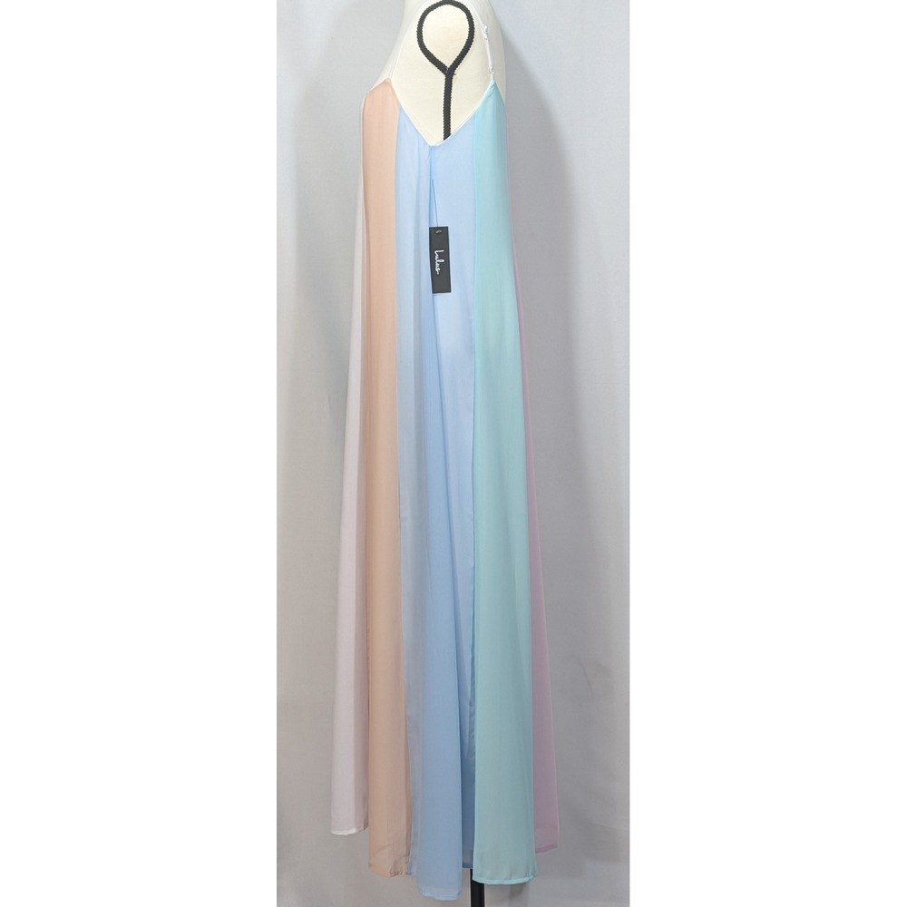 Lulus Pastel Colorblock Chiffon Maxi Dress Adjustable Strap Small NWT Minor Flaw - Picture 5 of 13